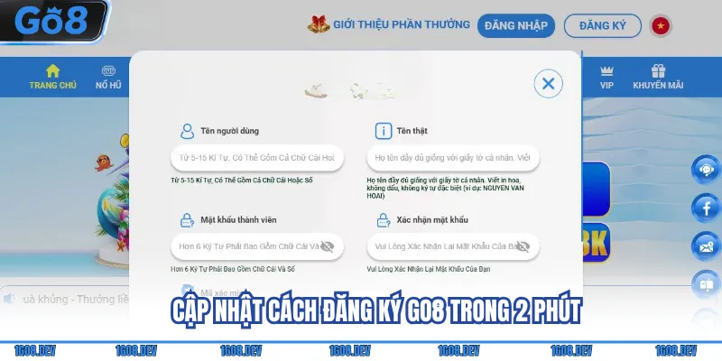Cập nhật cách đăng ký Go8 trong 2 phút