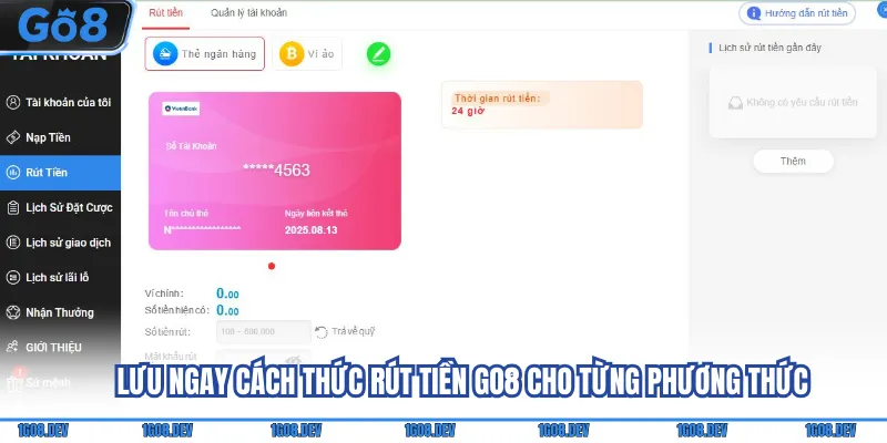 Lưu ngay cách thức rút tiền Go8 cho từng phương thức