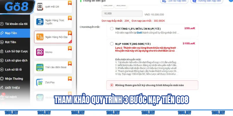 Tham khảo quy trình 3 bước nạp tiền Go8
